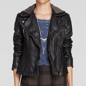 Free People Hooded Moto Faux Leather Jacket